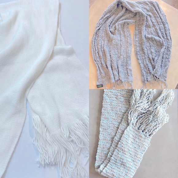 3 Gorgeous Scarves Excellent Condition White Ivory Grey Mixed Colors